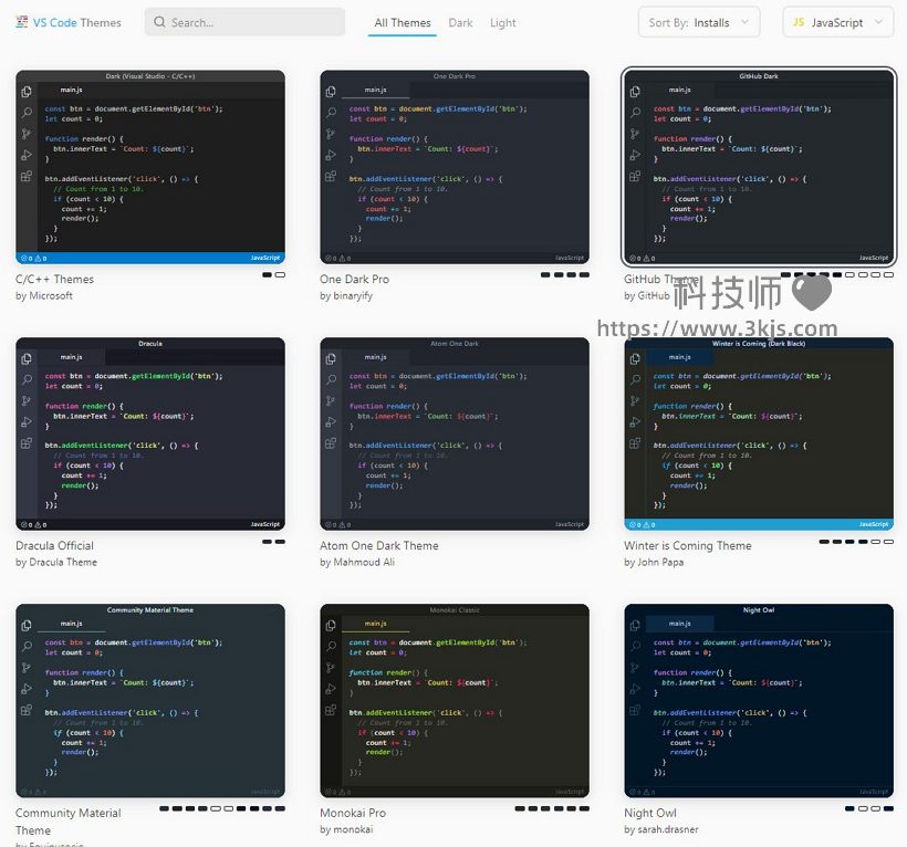 VS Code Themes - VS Code主题插件下载网站(含下载教程)