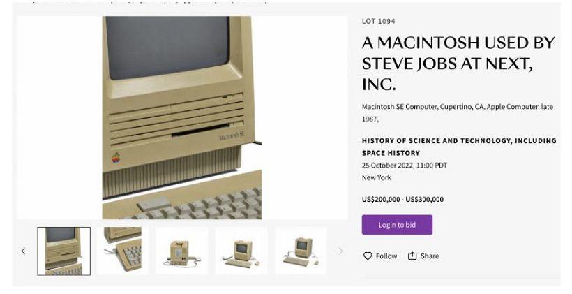 乔布斯用过的苹果电脑NeXT Macintosh SE将拍卖：可卖超20万美元