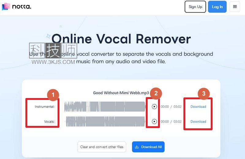 Notta Vocal Remover - 人声和背景音乐分离在线处理工具