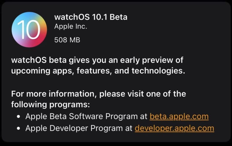 苹果推出watchOS 10.1 Beta1 固件更新 ：正式支持NameDrop