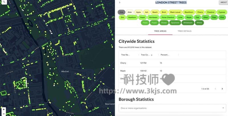 LONDON STREET TREES - 伦敦城市街道树木分布数据可视化网站