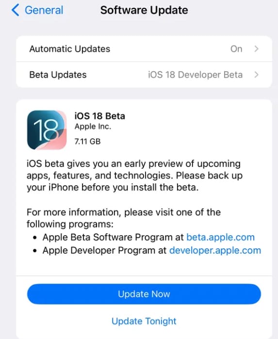 苹果正式推送 iOS 18 和 iPadOS 18 开发者测试版Beta 1更新