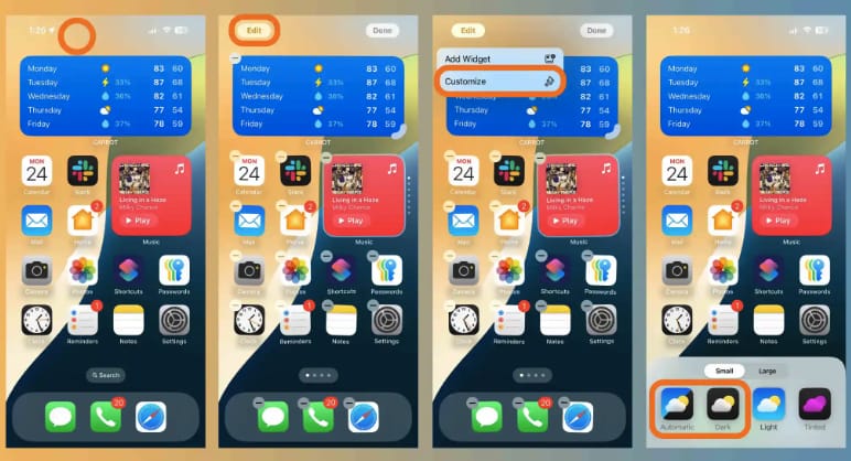 iOS 18新功能: 在iPhone上启用深色模式应用图标