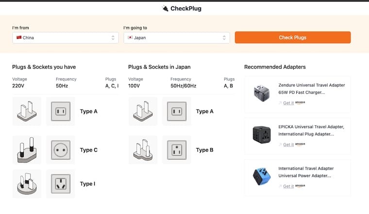 CheckPlug - 快速查询合适插头的在线工具