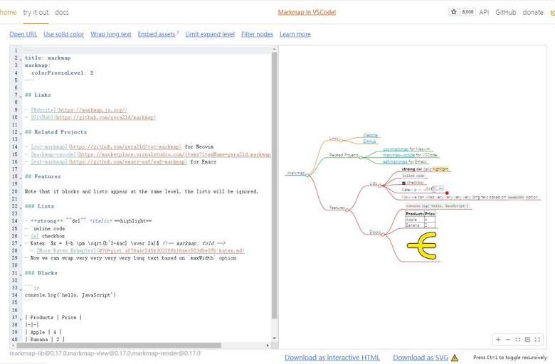 markmap - markdown生成思维导图的工具