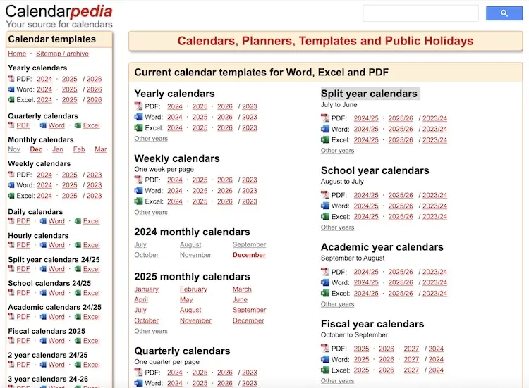 Calendarpedia - 日历模板下载网站