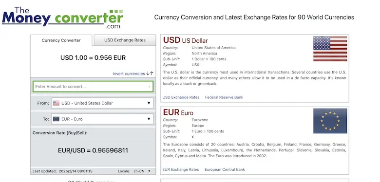 themoneyconverter - 在线货币汇率查询转换工具